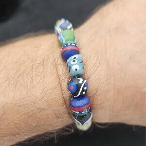 Bracelet African Ghana Krobo Beaded Hand Painted Handmade Authentic Tribal VTG